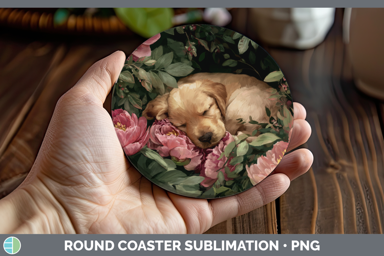 Puppy Round Coaster Animals Floral Sleeping Sublimation Coas