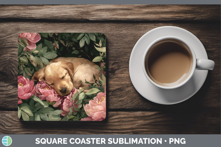 Puppy Square Coaster Animals Floral Sleeping Sublimation Coa