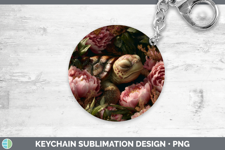 Sea Turtle Keychain Animals Floral Sleeping Sublimation Keyr