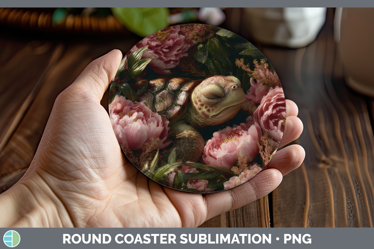 Sea Turtle Round Coaster Animals Floral Sleeping Sublimation