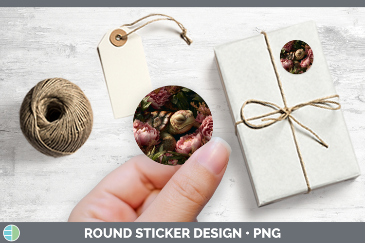 Animals Floral Sleeping Sea Turtle Stickers | Round Labels D