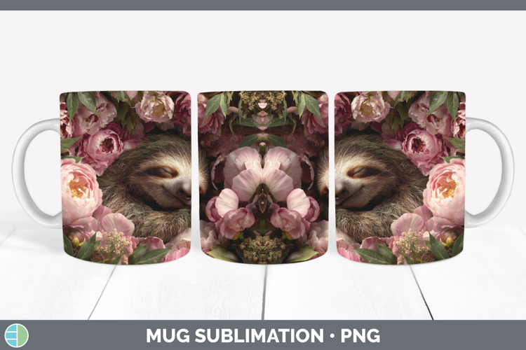 Sloth Mug Wrap Animals Floral Sleeping Sublimation Coffee Cu