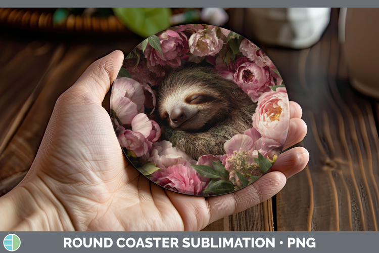 Sloth Round Coaster Animals Floral Sleeping Sublimation Coas