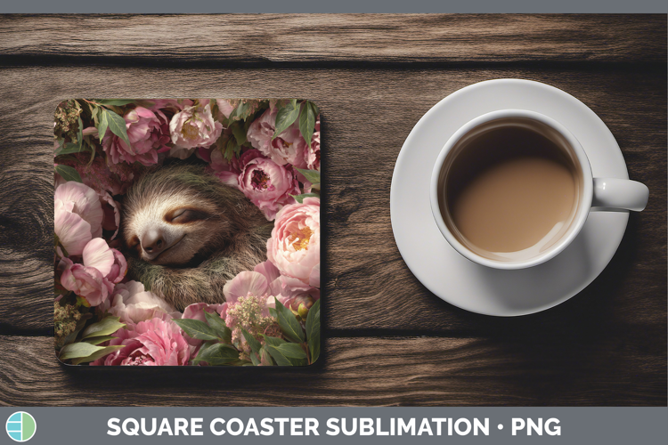 Sloth Square Coaster Animals Floral Sleeping Sublimation Coa