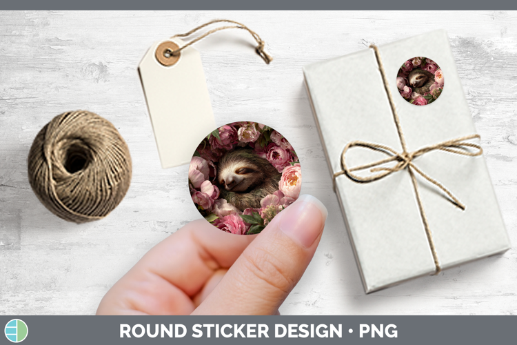 Animals Floral Sleeping Sloth Stickers | Round Labels Design