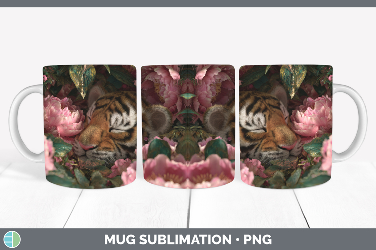 Tiger Mug Wrap Animals Floral Sleeping Sublimation Coffee Cu