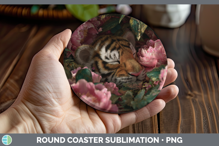 Tiger Round Coaster Animals Floral Sleeping Sublimation Coas