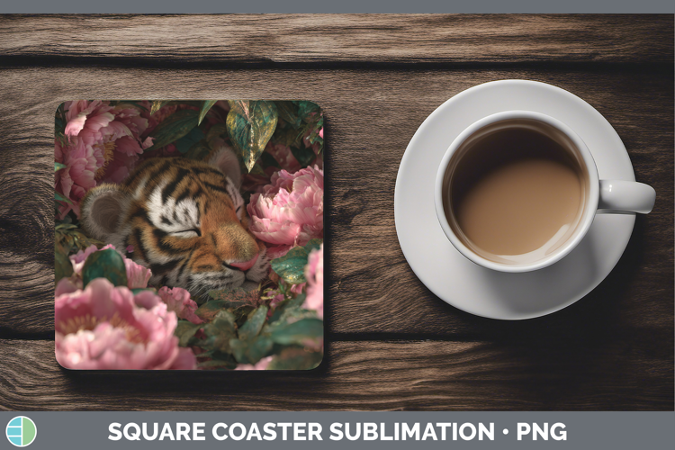 Tiger Square Coaster Animals Floral Sleeping Sublimation Coa