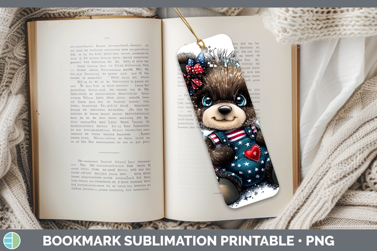 Animals Fourth of July Bear Bookmark Sublimation Printable D