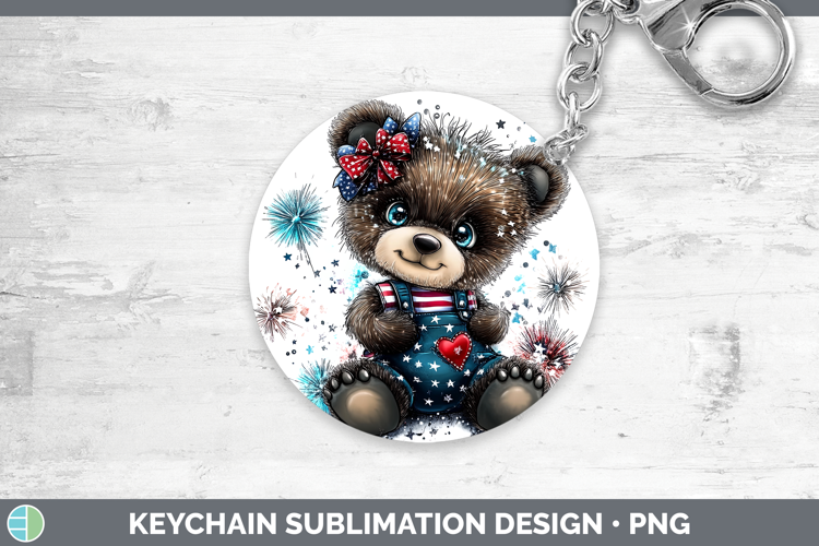 Animals Fourth of July Bear Keychain Sublimation Keyring Des