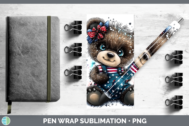 Animals Fourth of July Bear Pen Wrap Sublimation Pen Designs