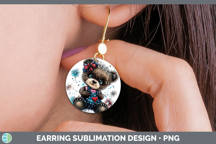 Animals Fourth of July Bear Round Earrings Sublimation Earri