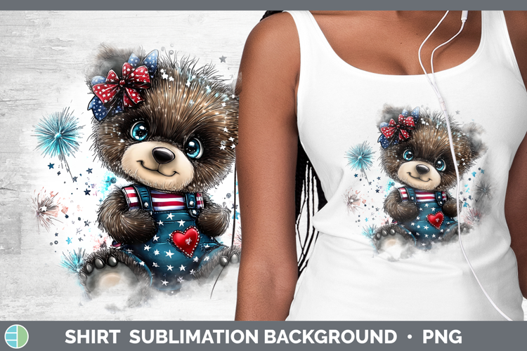Animals Fourth of July Bear Shirt Sublimation Background Des