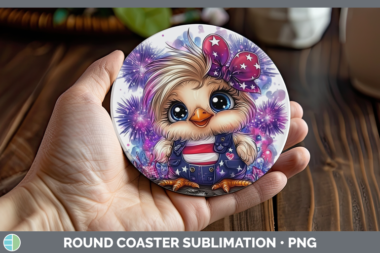 Animals Fourth of July Chicken Round Coaster Sublimation Coa