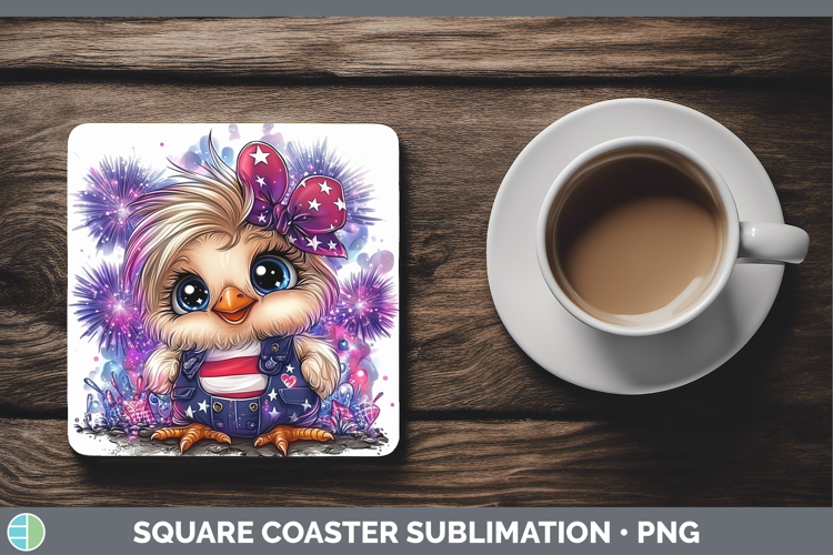 Animals Fourth of July Chicken Square Coaster Sublimation Co