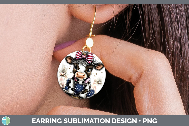 Animals Fourth of July Cow Round Earrings Sublimation Earrin