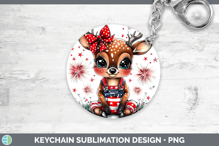 Animals Fourth of July Deer Keychain Sublimation Keyring Des