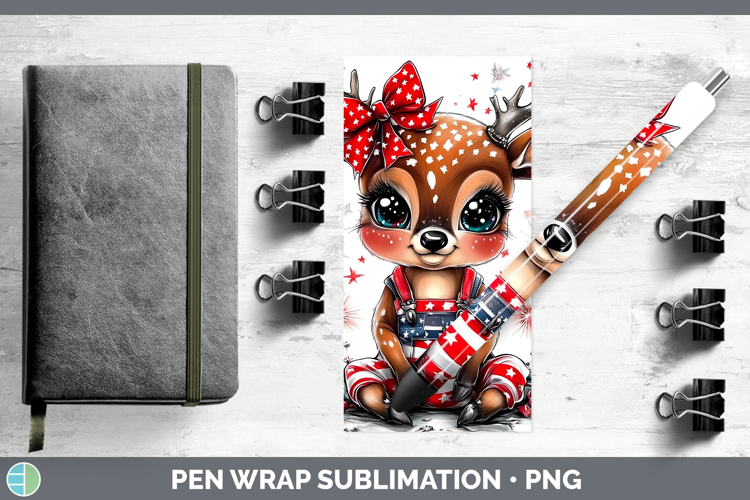 Animals Fourth of July Deer Pen Wrap Sublimation Pen Designs