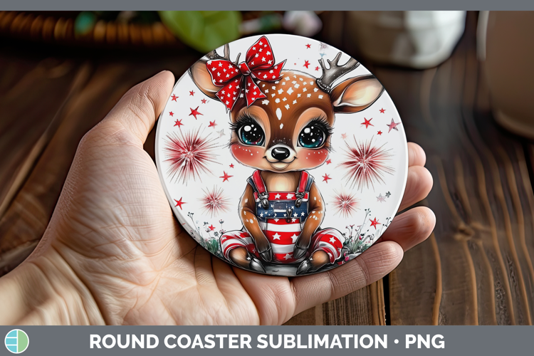 Animals Fourth of July Deer Round Coaster Sublimation Coaste