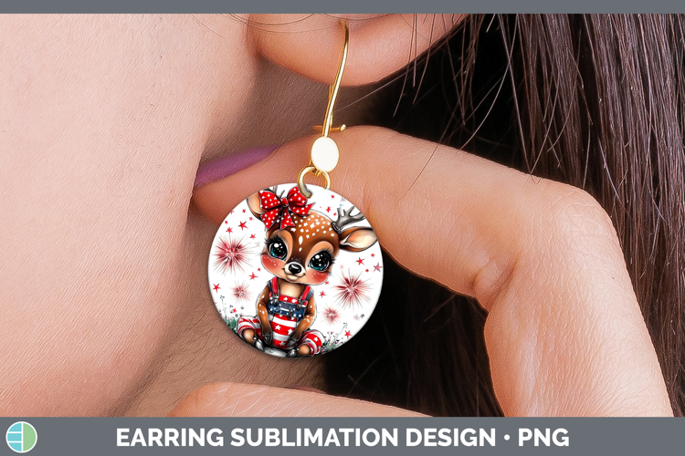 Animals Fourth of July Deer Round Earrings Sublimation Earri
