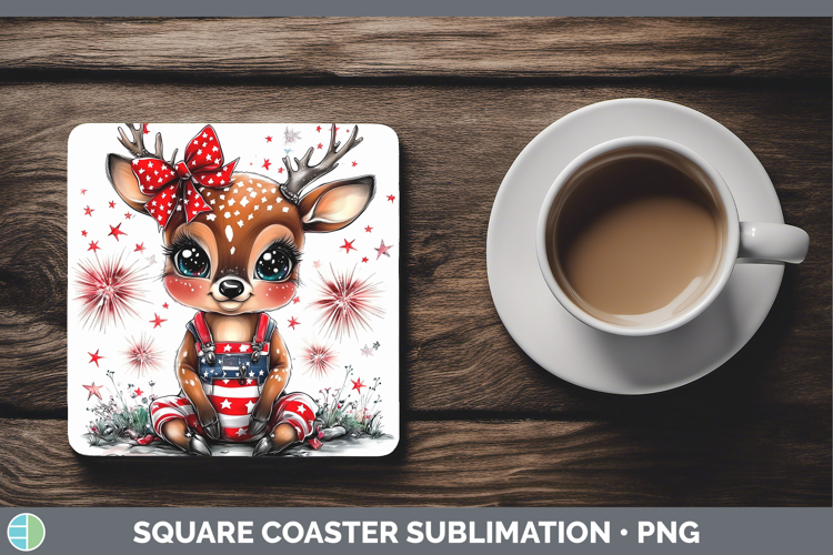 Animals Fourth of July Deer Square Coaster Sublimation Coast