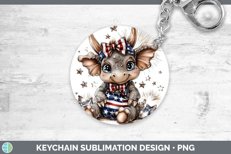 Animals Fourth of July Dinosaur Keychain Sublimation Keyring