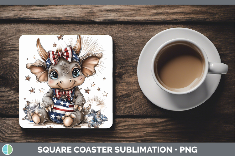 Animals Fourth of July Dinosaur Square Coaster Sublimation C