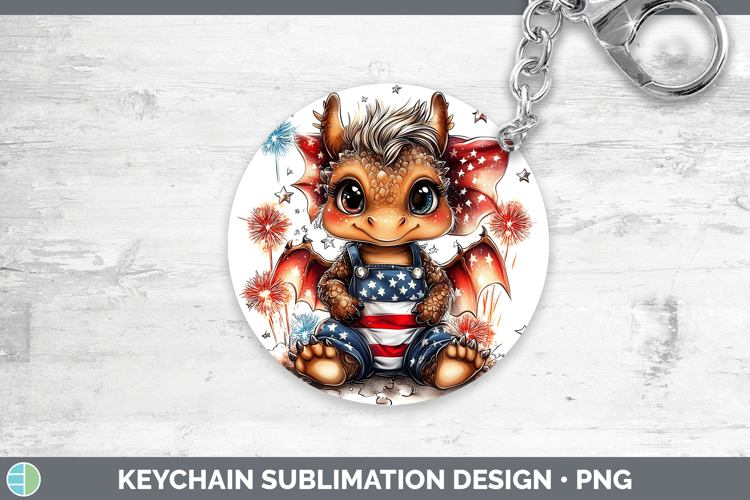 Animals Fourth of July Dragon Keychain Sublimation Keyring D
