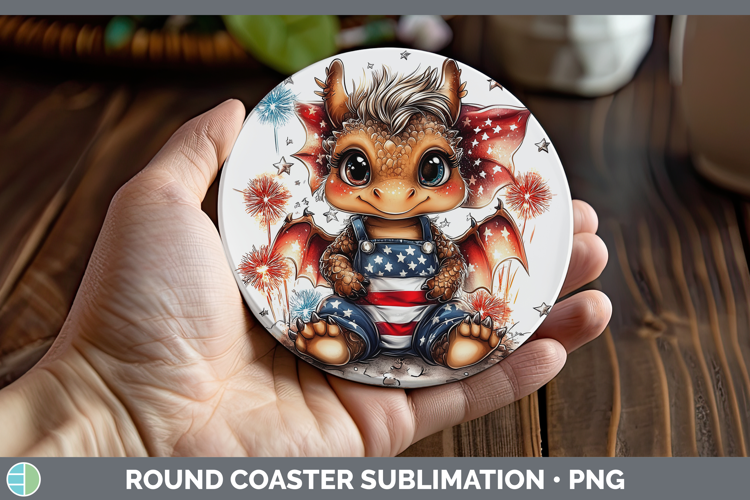 Animals Fourth of July Dragon Round Coaster Sublimation Coas