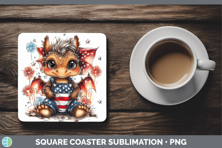 Animals Fourth of July Dragon Square Coaster Sublimation Coa