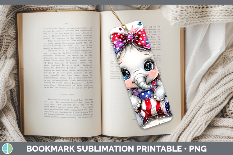 Animals Fourth of July Elephant Bookmark Sublimation Printab