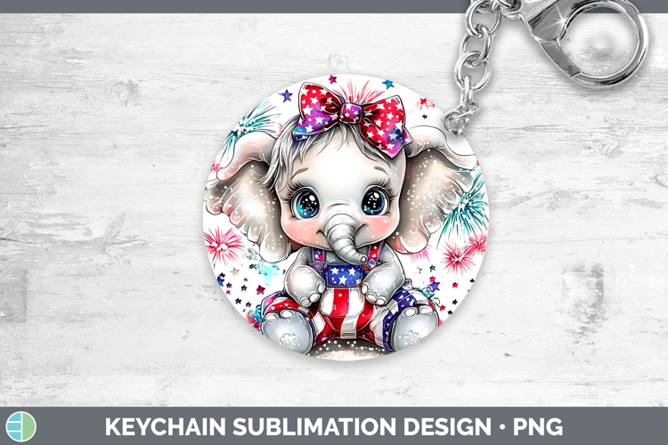 Animals Fourth of July Elephant Keychain Sublimation Keyring