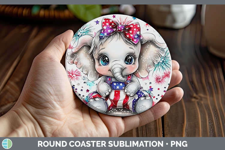 Animals Fourth of July Elephant Round Coaster Sublimation Co
