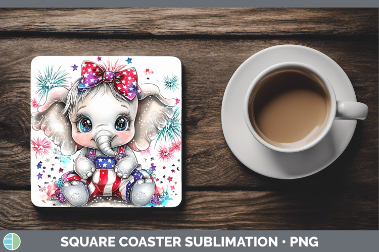 Animals Fourth of July Elephant Square Coaster Sublimation C