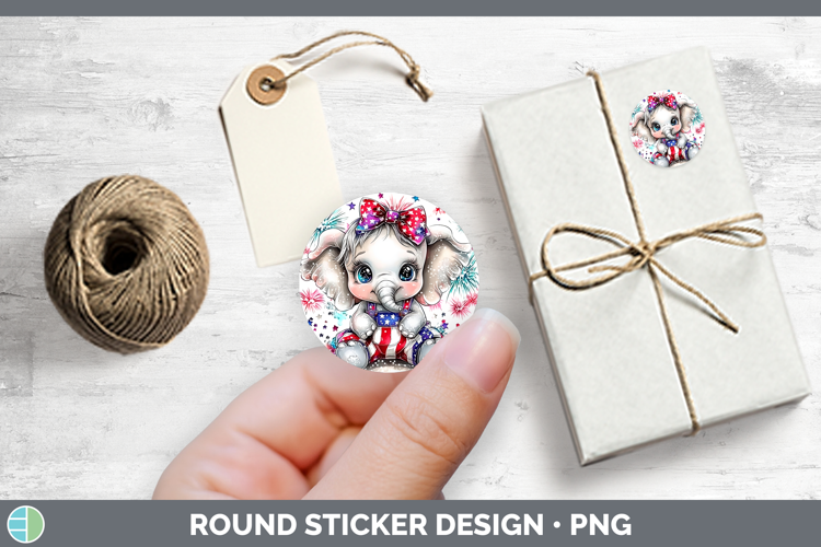 Animals Fourth of July Elephant Stickers | Round Labels Desi