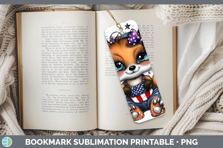 Animals Fourth of July Fox Bookmark Sublimation Printable De