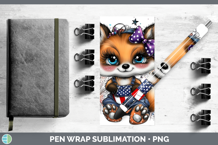 Animals Fourth of July Fox Pen Wrap Sublimation Pen Designs