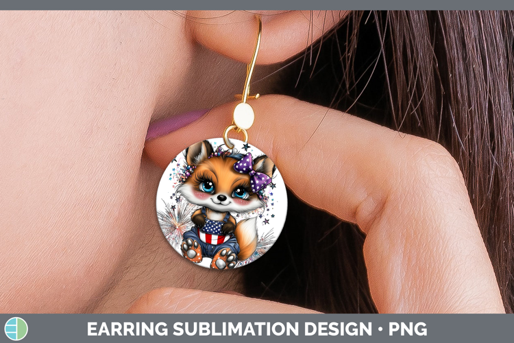 Animals Fourth of July Fox Round Earrings Sublimation Earrin