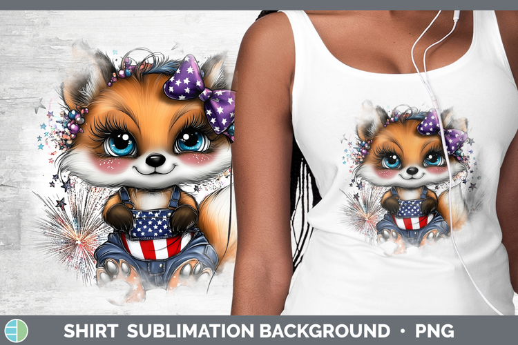 Animals Fourth of July Fox Shirt Sublimation Background Desi