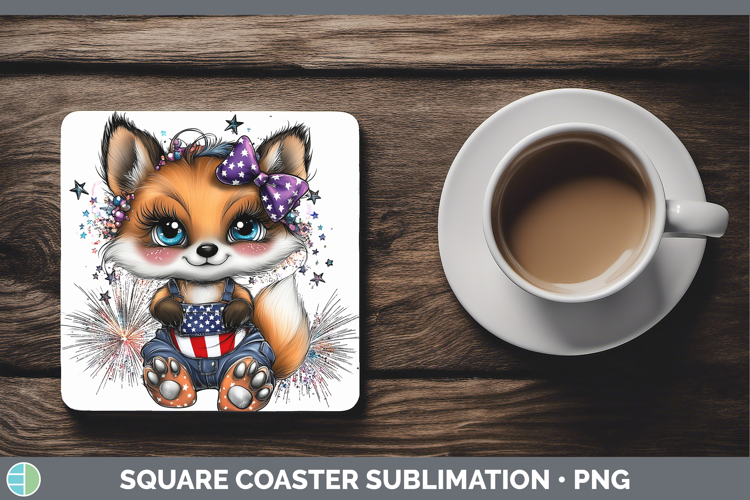 Animals Fourth of July Fox Square Coaster Sublimation Coaste