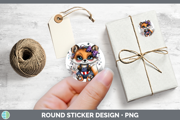 Animals Fourth of July Fox Stickers | Round Labels Designs