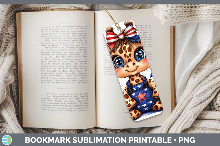 Animals Fourth of July Giraffe Bookmark Sublimation Printabl