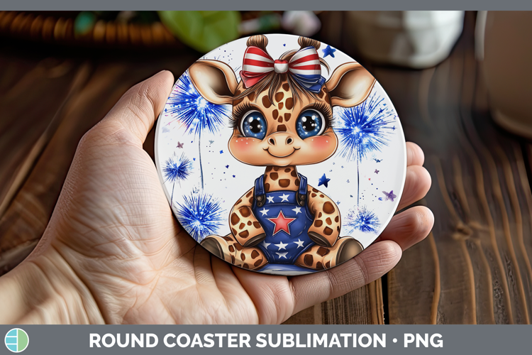 Animals Fourth of July Giraffe Round Coaster Sublimation Coa