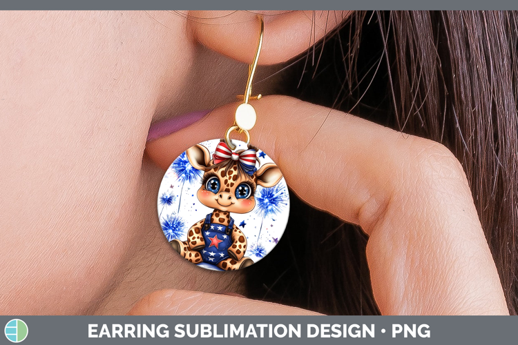 Animals Fourth of July Giraffe Round Earrings Sublimation Ea