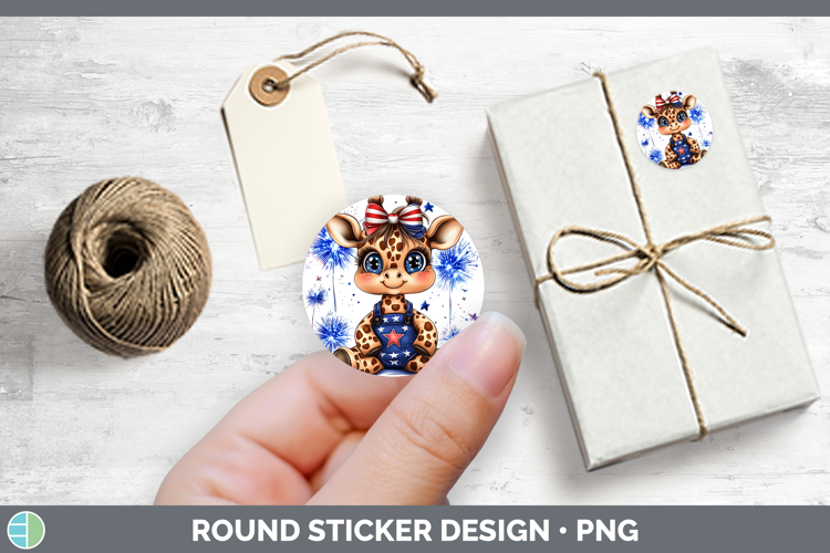 Animals Fourth of July Giraffe Stickers | Round Labels Desig
