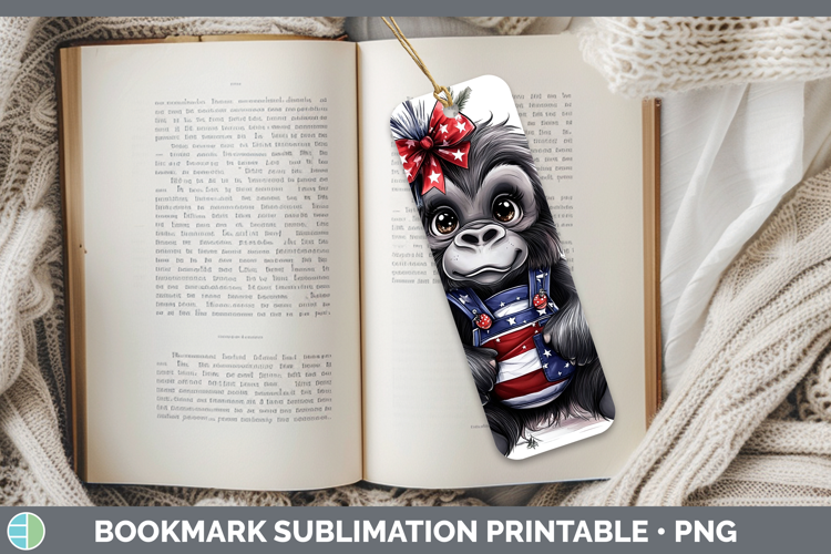 Animals Fourth of July Gorilla Bookmark Sublimation Printabl