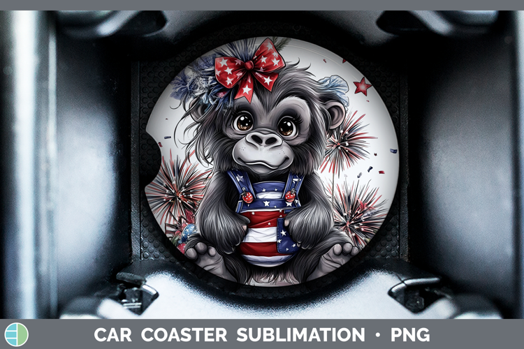 Animals Fourth of July Gorilla Car Coaster Sublimation Desi