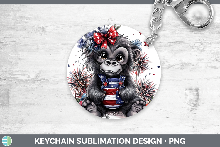 Animals Fourth of July Gorilla Keychain Sublimation Keyring