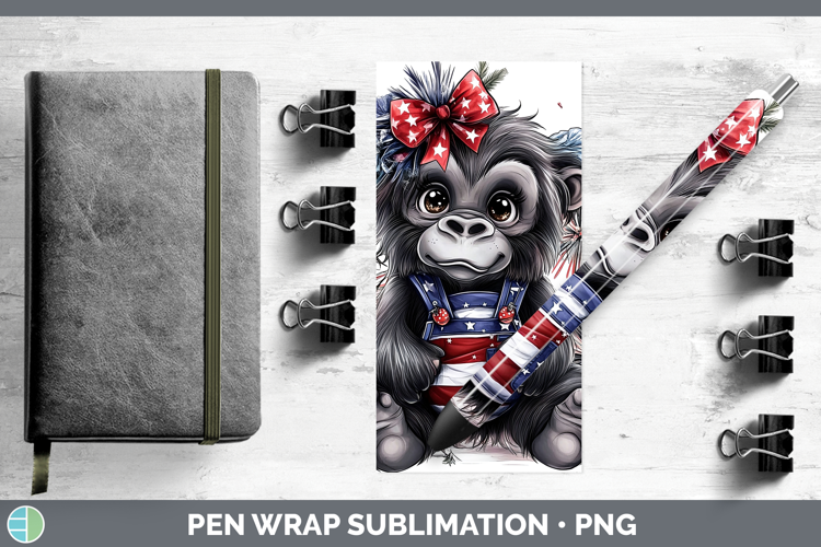 Animals Fourth of July Gorilla Pen Wrap Sublimation Pen Desi
