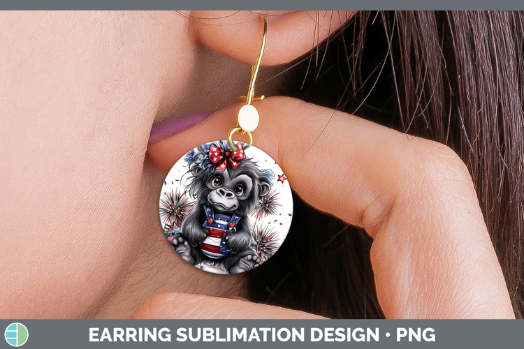 Animals Fourth of July Gorilla Round Earrings Sublimation Ea
